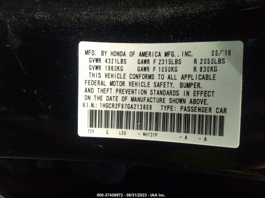 2016 HONDA ACCORD EX-L - 1HGCR2F97GA213859