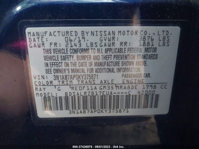 2019 NISSAN SENTRA SR - 3N1AB7AP0KY375871