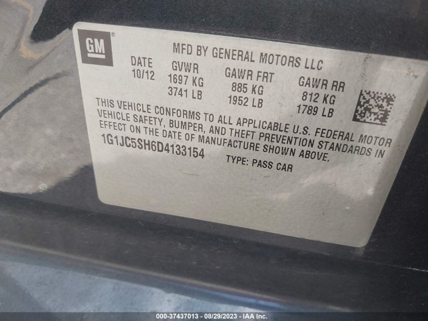 2013 CHEVROLET SONIC LT - 1G1JC5SH6D4133154