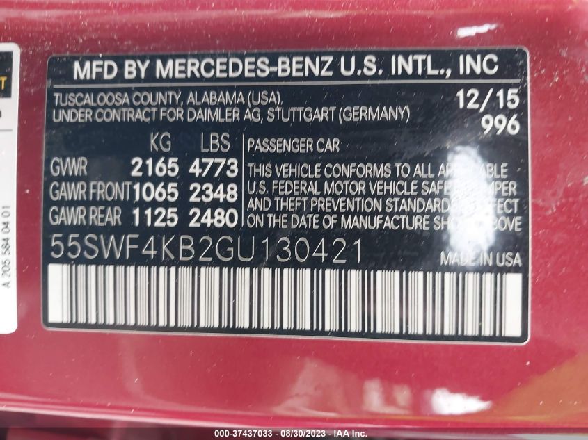 2016 MERCEDES-BENZ C-CLASS C 300 - 55SWF4KB2GU130421