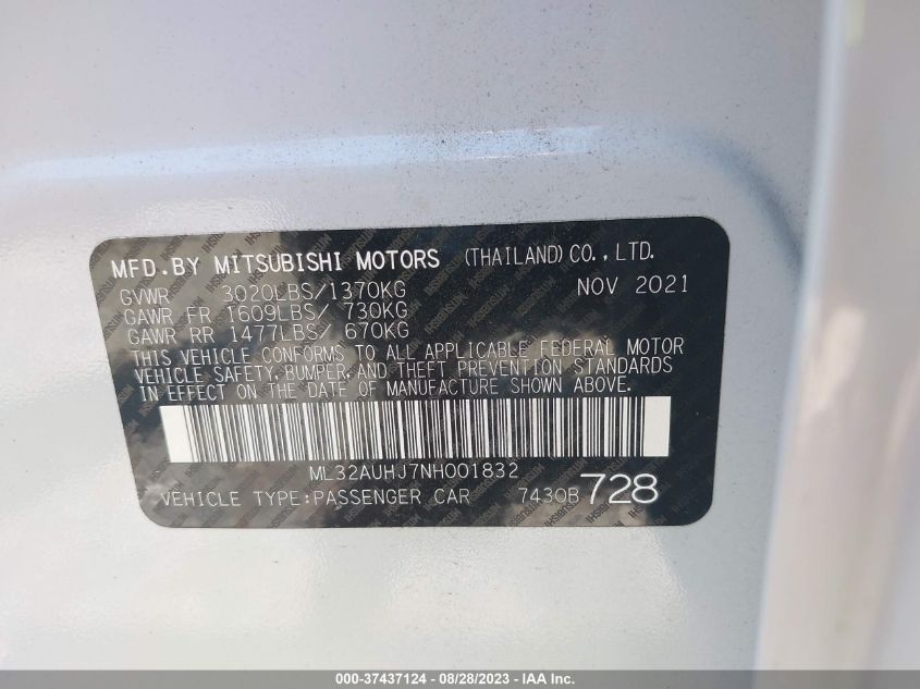 2022 MITSUBISHI MIRAGE ES/LE - ML32AUHJ7NH001832