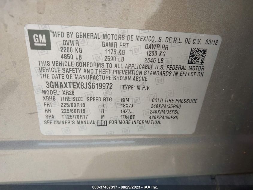 2018 CHEVROLET EQUINOX LT - 3GNAXTEX8JS619972