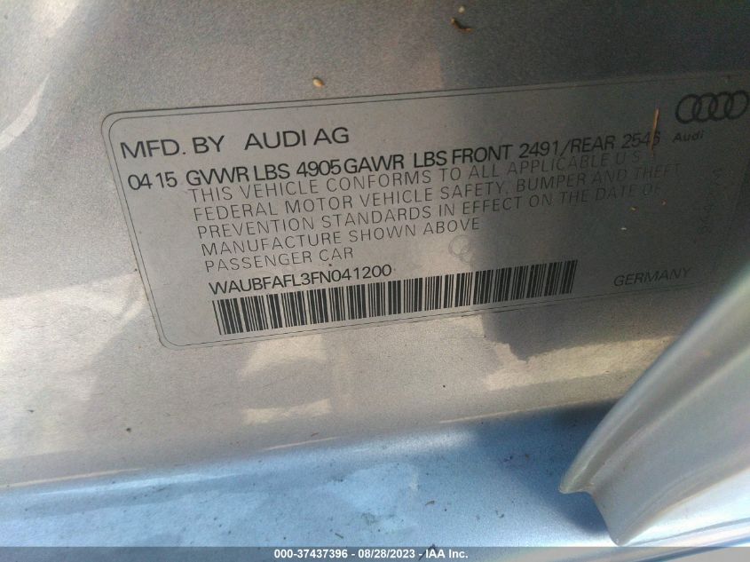 2015 AUDI A4 PREMIUM - WAUBFAFL3FN041200