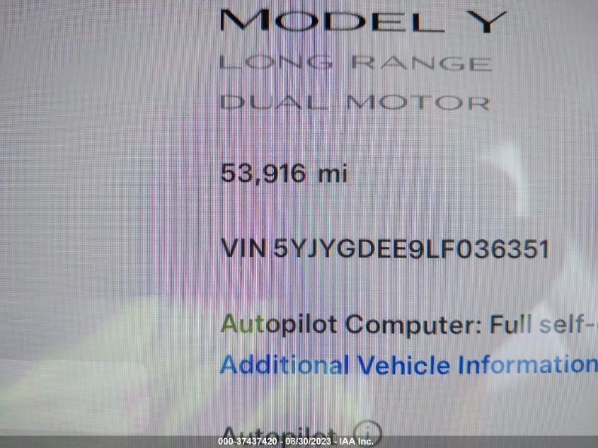 5YJYGDEE9LF036351 Tesla Model Y LONG RANGE 7