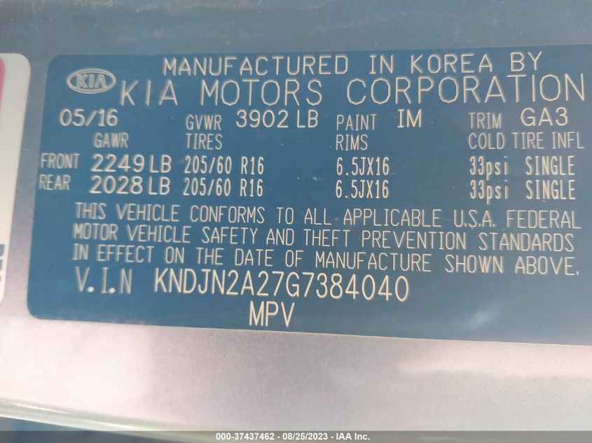 2016 KIA SOUL - KNDJN2A27G7384040