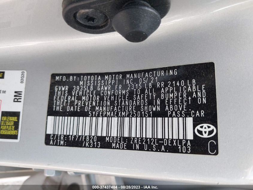 2021 TOYOTA COROLLA LE - 5YFEPMAEXMP250151