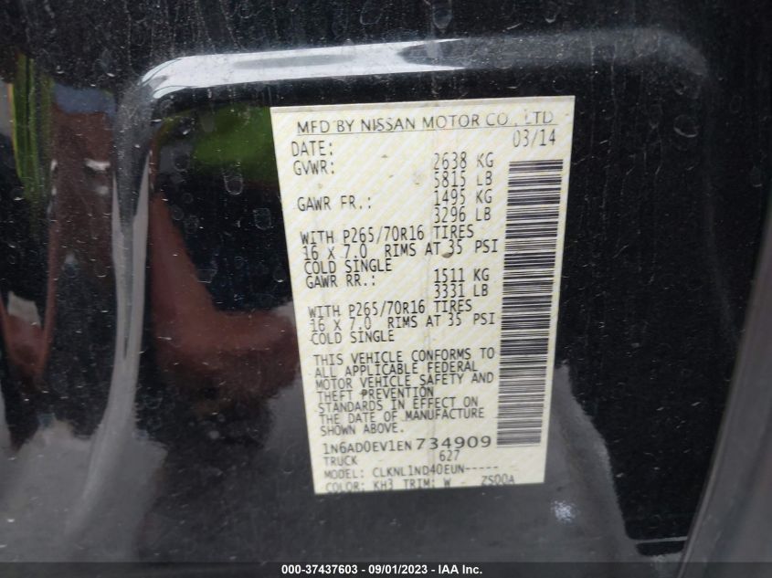 2014 NISSAN FRONTIER S - 1N6AD0EV1EN734909