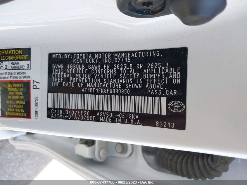 2015 TOYOTA CAMRY XLE/SE/LE/XSE - 4T1BF1FK8FU990950