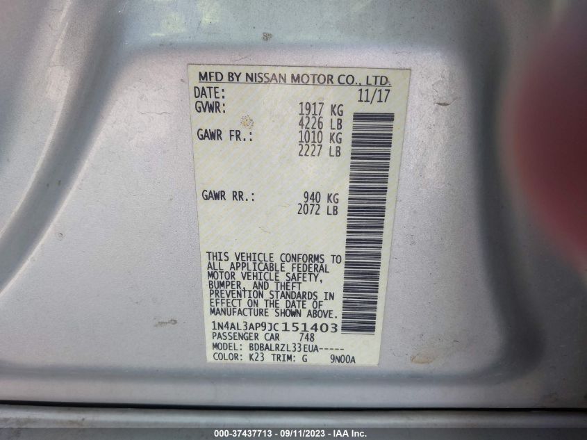 2018 NISSAN ALTIMA 2.5 SL - 1N4AL3AP9JC151403
