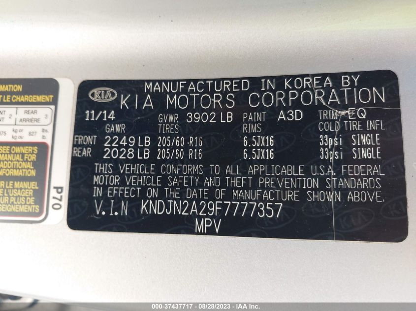 2015 KIA SOUL - KNDJN2A29F7777357