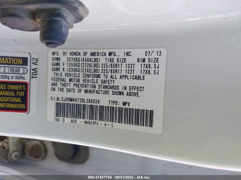 2013 HONDA CR-V EX-L - 5J6RM4H73DL086939