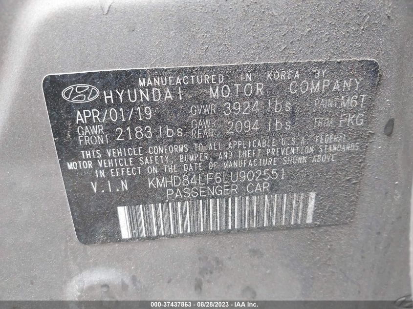 2020 HYUNDAI ELANTRA SEL - KMHD84LF6LU902551