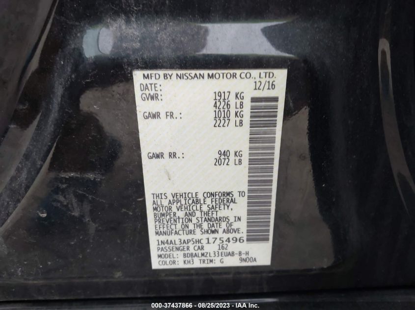 2017 NISSAN ALTIMA 2.5/S/SV/SL/SR - 1N4AL3AP5HC175496
