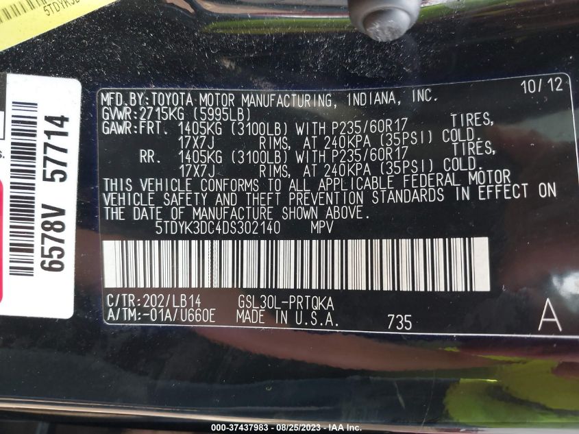 2013 TOYOTA SIENNA XLE AAS/XLE/LTD - 5TDYK3DC4DS302140