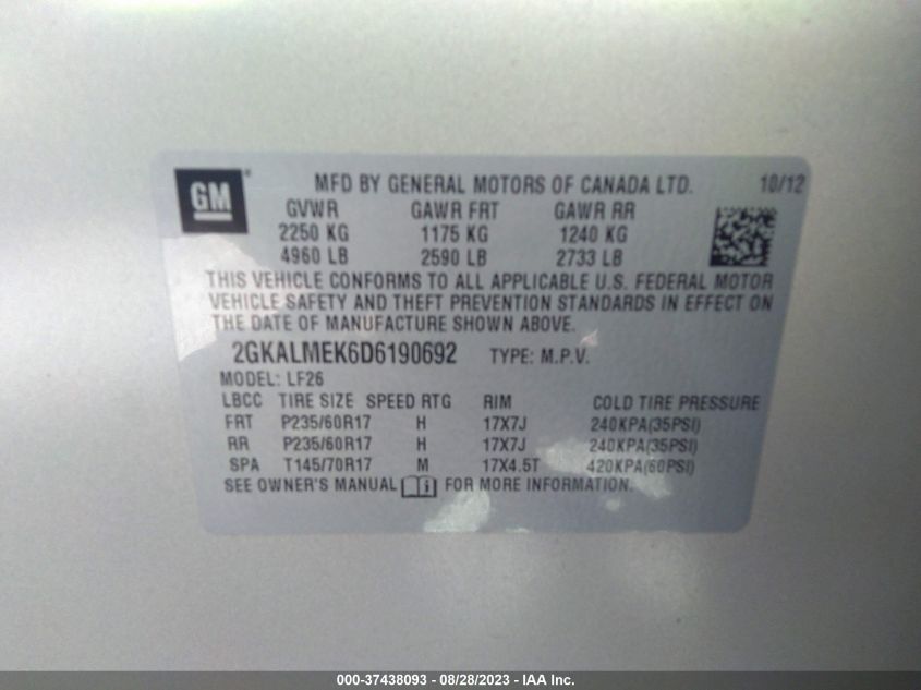 2013 GMC TERRAIN SLE - 2GKALMEK6D6190692