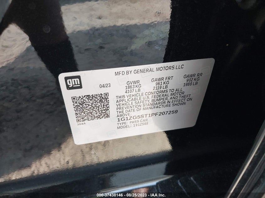 VIN 1G1ZG5ST1PF207259 2023 CHEVROLET MALIBU RS