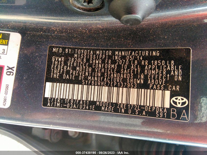 2014 TOYOTA COROLLA L/LE/S/S PLUS/LE PLUS - 5YFBURHE7EP137953
