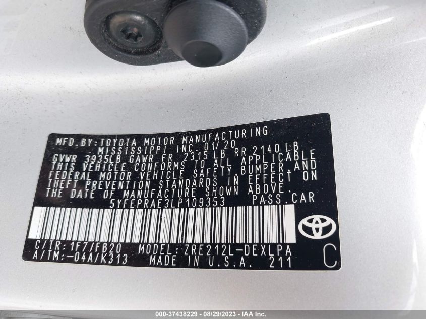 2020 TOYOTA COROLLA LE - 5YFEPRAE3LP109353