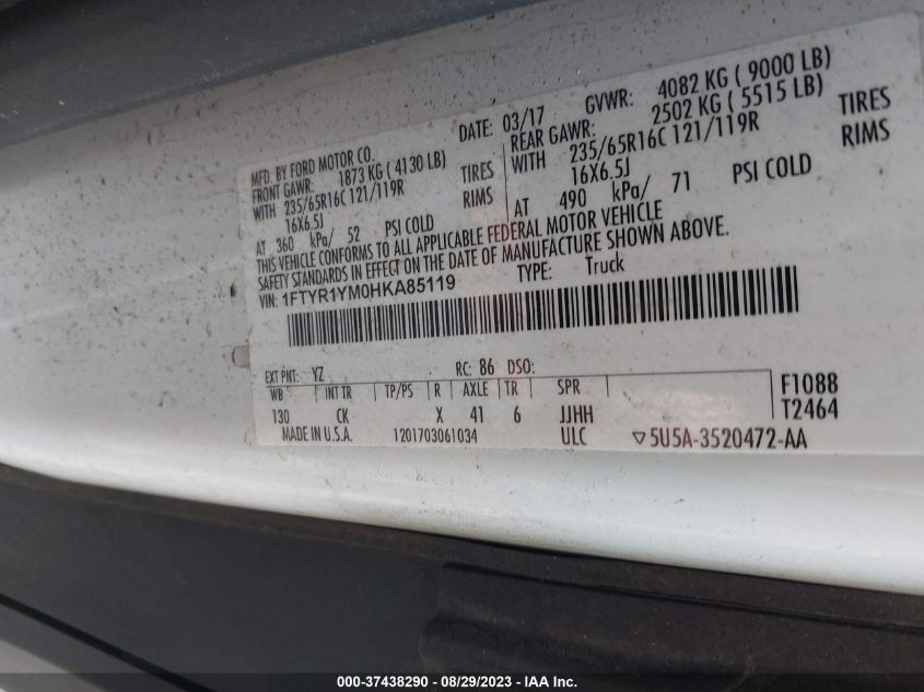 2017 FORD TRANSIT VAN - 1FTYR1YM0HKA85119