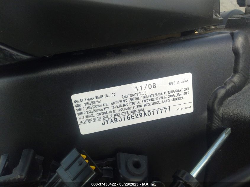 2009 YAMAHA YZFR6 - JYARJ16E29A017771