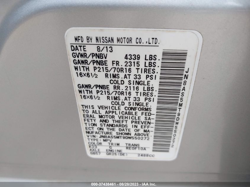 2013 NISSAN ROGUE S - JN8AS5MT9DW550272