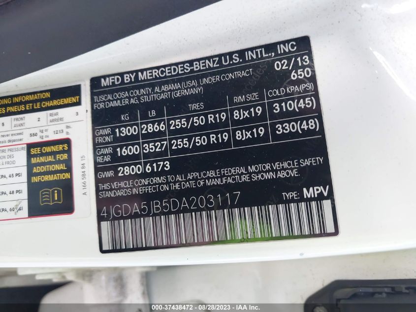 2013 MERCEDES-BENZ M-CLASS ML 350 - 4JGDA5JB5DA203117