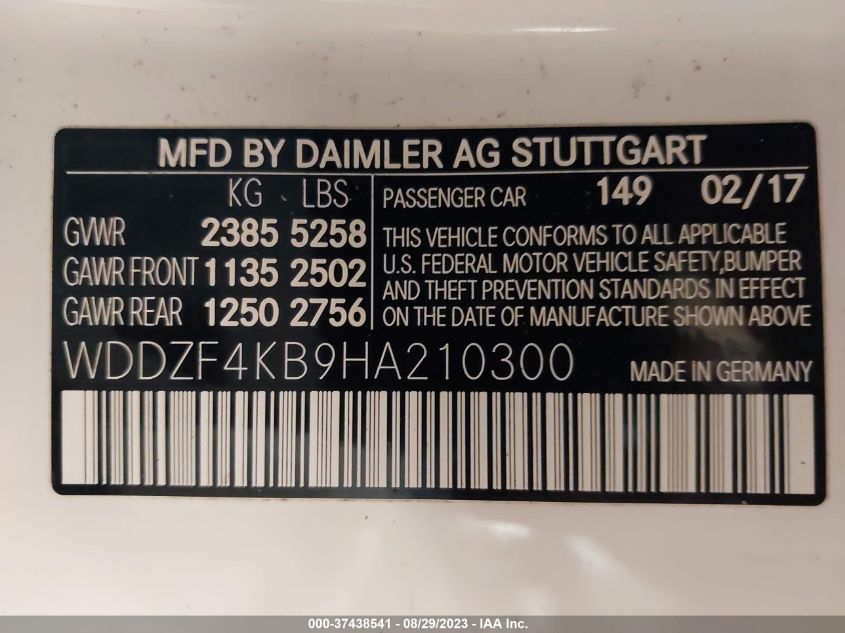 2017 MERCEDES-BENZ E-CLASS E 300 - WDDZF4KB9HA210300