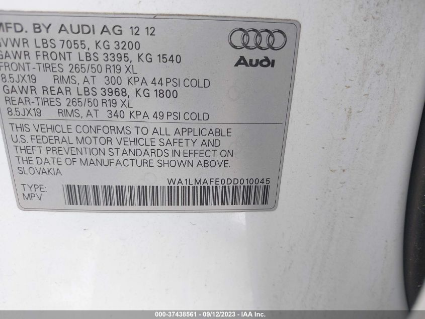 2013 AUDI Q7 3.0L TDI PREMIUM PLUS - WA1LMAFE0DD010045