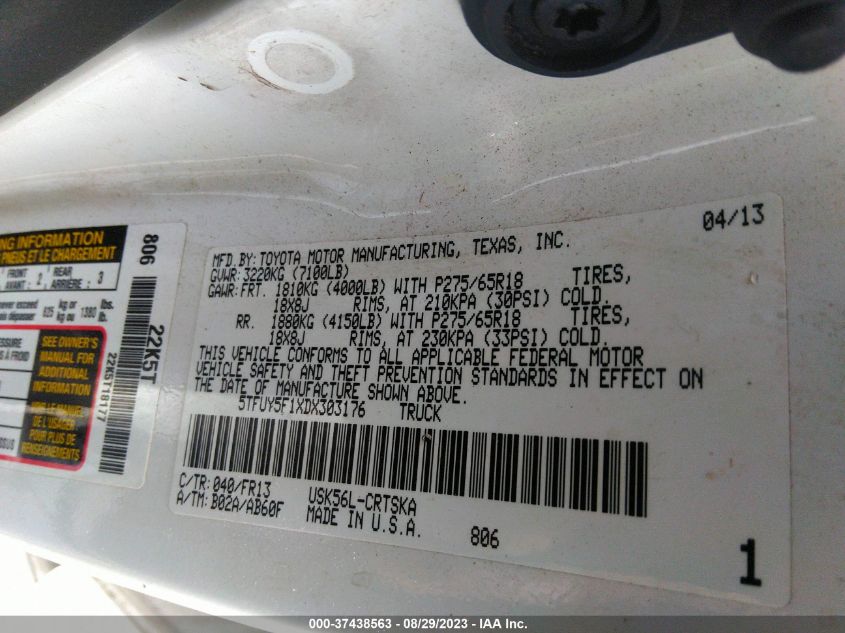 2013 TOYOTA TUNDRA 4WD TRUCK - 5TFUY5F1XDX303176