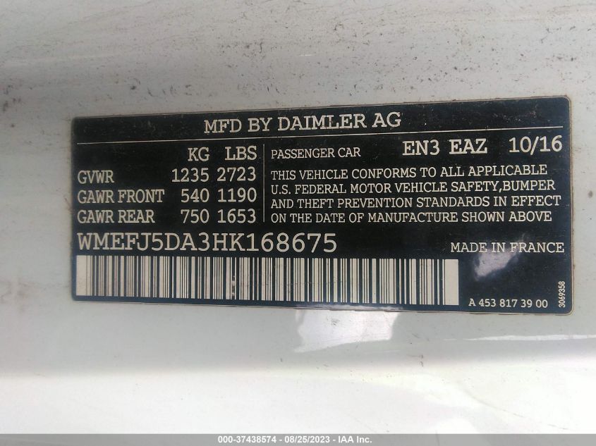 2017 SMART FORTWO PURE/PASSION/PRIME/PROXY - WMEFJ5DA3HK168675