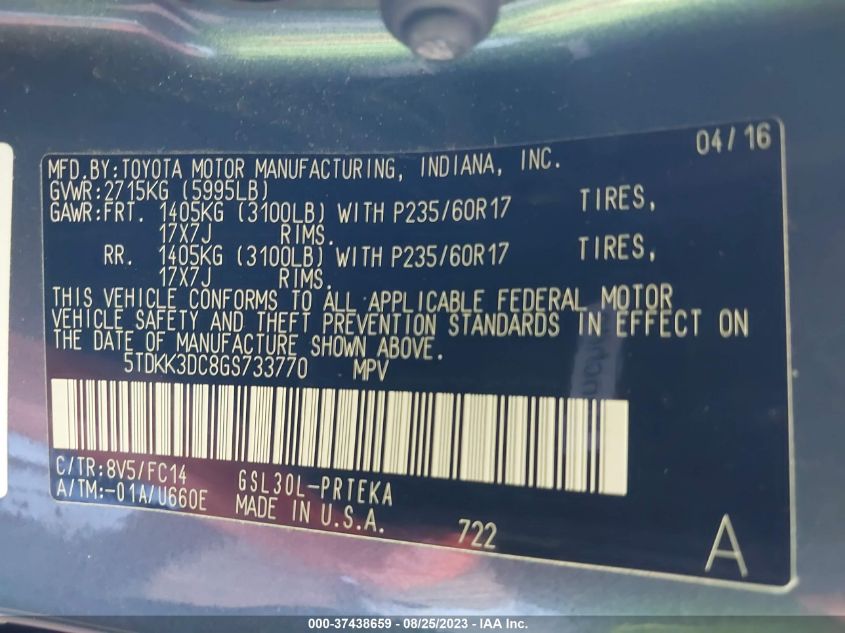 2016 TOYOTA SIENNA LE - 5TDKK3DC8GS733770