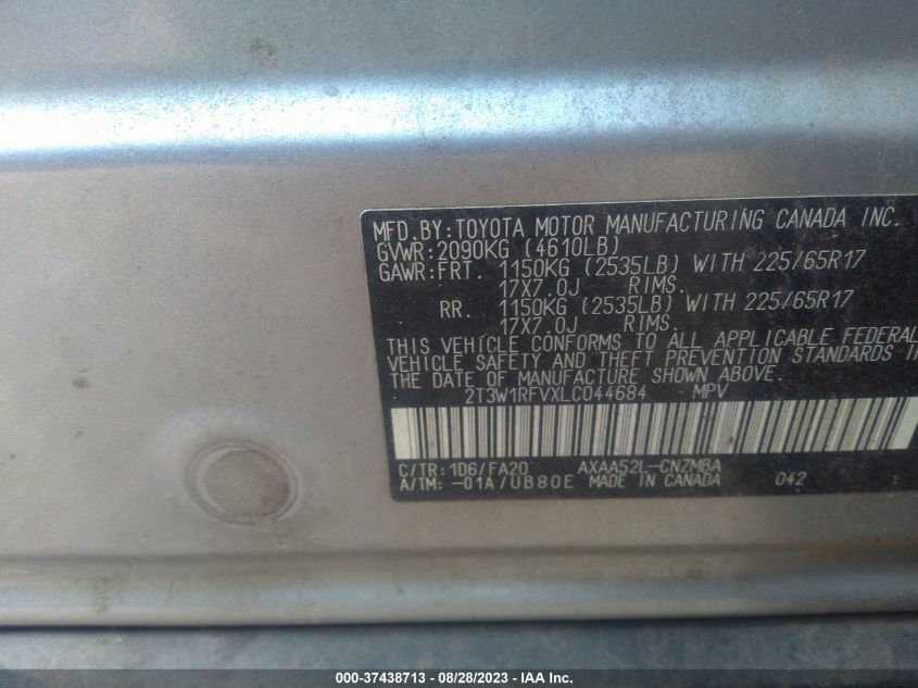 2020 TOYOTA RAV4 XLE - 2T3W1RFVXLC044684