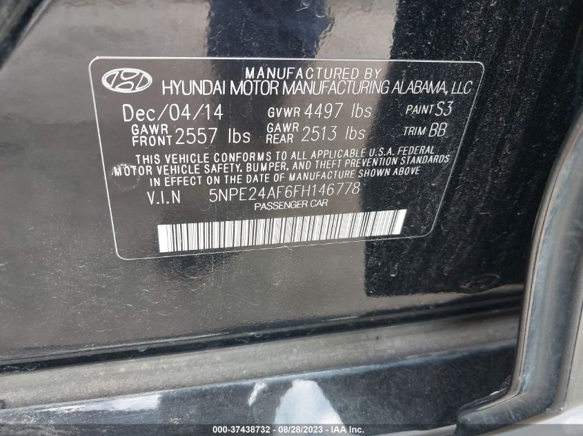 2015 HYUNDAI SONATA 2.4L SE - 5NPE24AF6FH146778