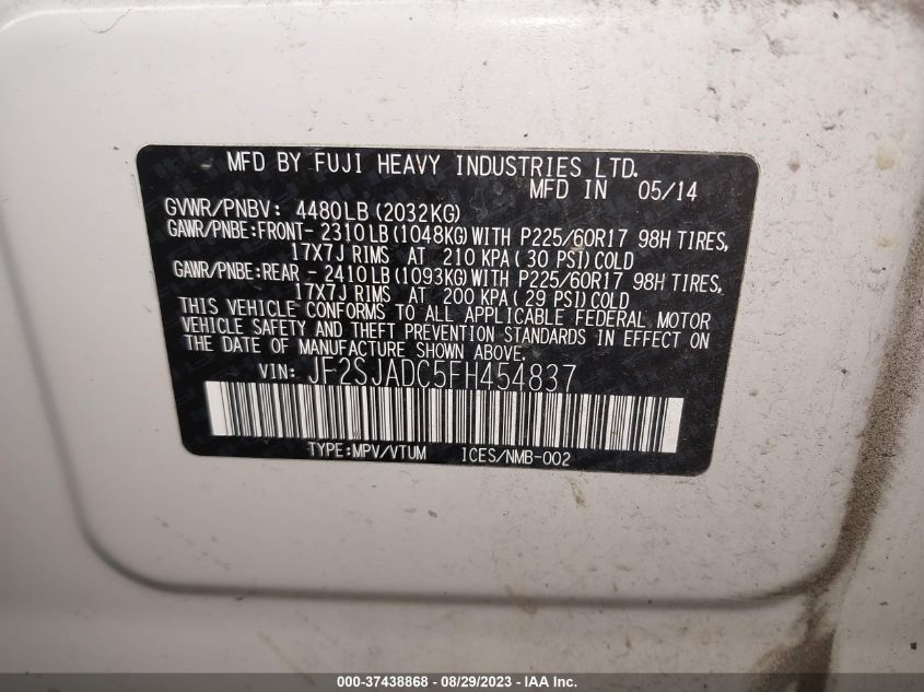 2015 SUBARU FORESTER 2.5I PREMIUM - JF2SJADC5FH454837