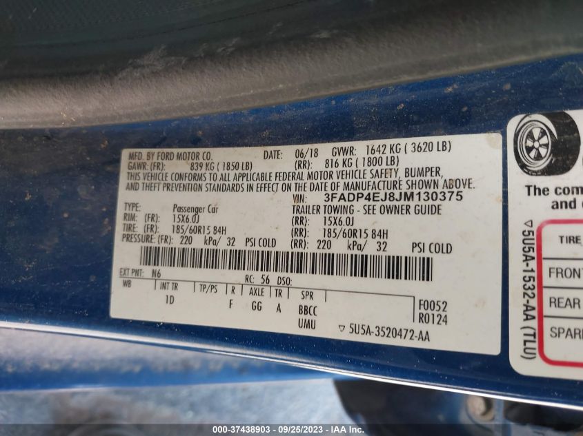 2018 FORD FIESTA SE - 3FADP4EJ8JM130375