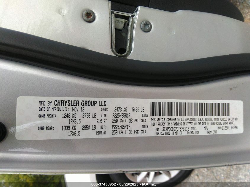 2013 DODGE JOURNEY SXT - 3C4PDCBG7DT576112