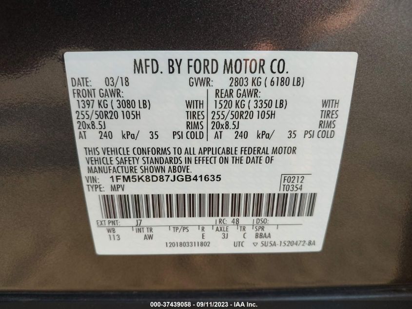2018 FORD EXPLORER XLT - 1FM5K8D87JGB41635