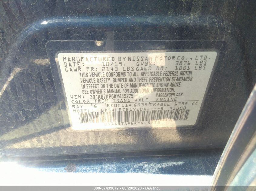 2019 NISSAN SENTRA S - 3N1AB7AP6KY445275
