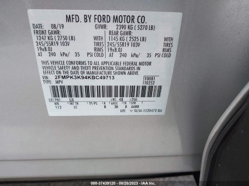 2019 FORD EDGE TITANIUM - 2FMPK3K94KBC49713