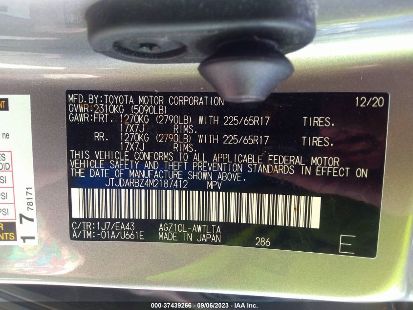 2021 LEXUS NX NX 300 JTJDARBZ4M2187412