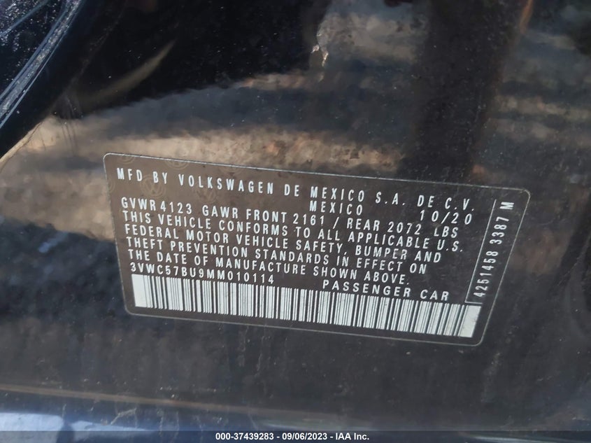 VIN 3VWC57BU9MM010114 2021 VOLKSWAGEN JETTA S/SE/R-LINE