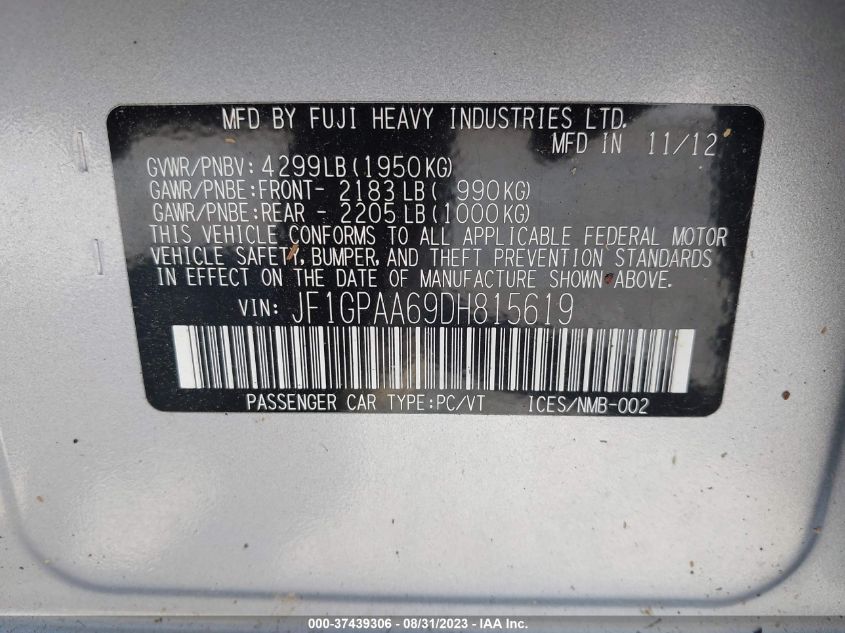 2013 SUBARU IMPREZA WAGON 2.0I - JF1GPAA69DH815619