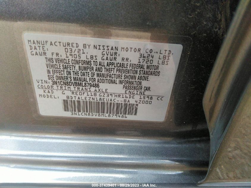 2021 NISSAN VERSA S - 3N1CN8DV8ML879486