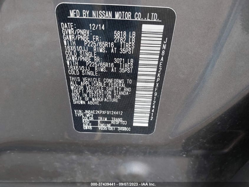 2015 NISSAN QUEST S - JN8AE2KPXF9124412
