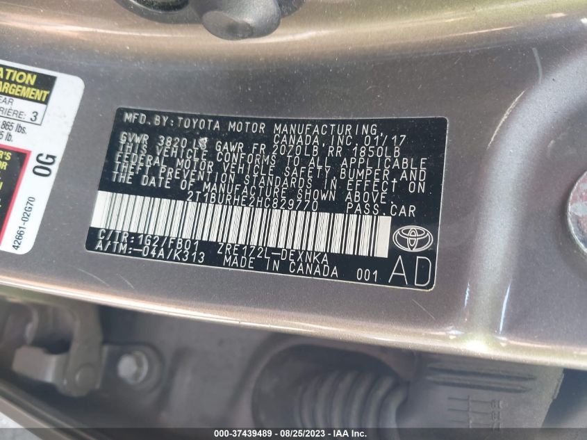 2017 TOYOTA COROLLA L/LE/XLE/SE - 2T1BURHE2HC829770