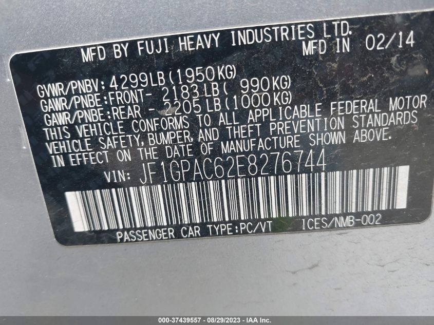 2014 SUBARU IMPREZA 2.0I PREMIUM - JF1GPAC62E8276744
