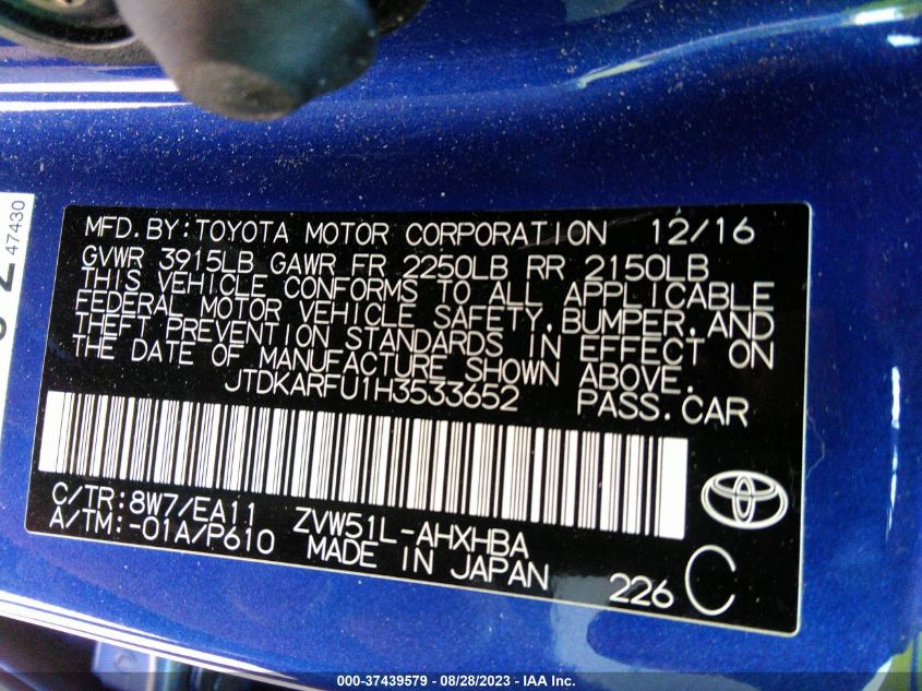 2017 TOYOTA PRIUS TWO/TWO ECO/THREE - JTDKARFU1H3533652