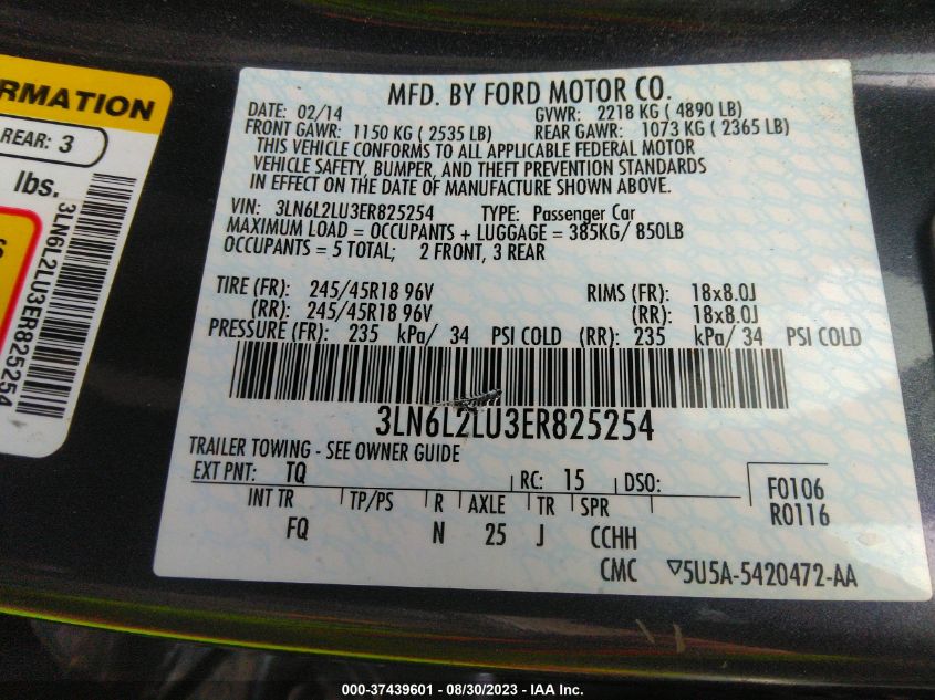 2014 LINCOLN MKZ HYBRID - 3LN6L2LU3ER825254