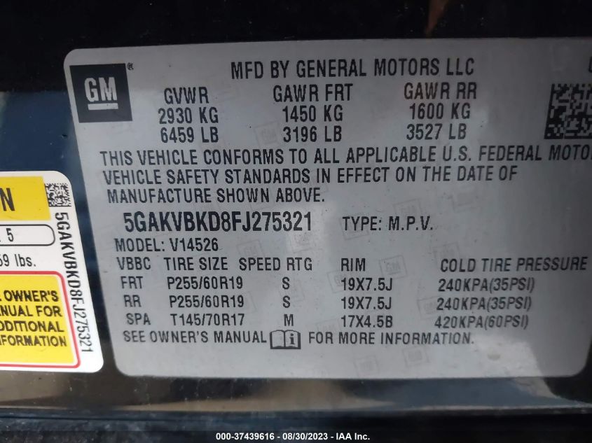 2015 BUICK ENCLAVE - 5GAKVBKD8FJ275321