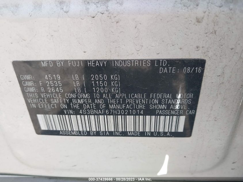 2017 SUBARU LEGACY PREMIUM - 4S3BNAF67H3021014